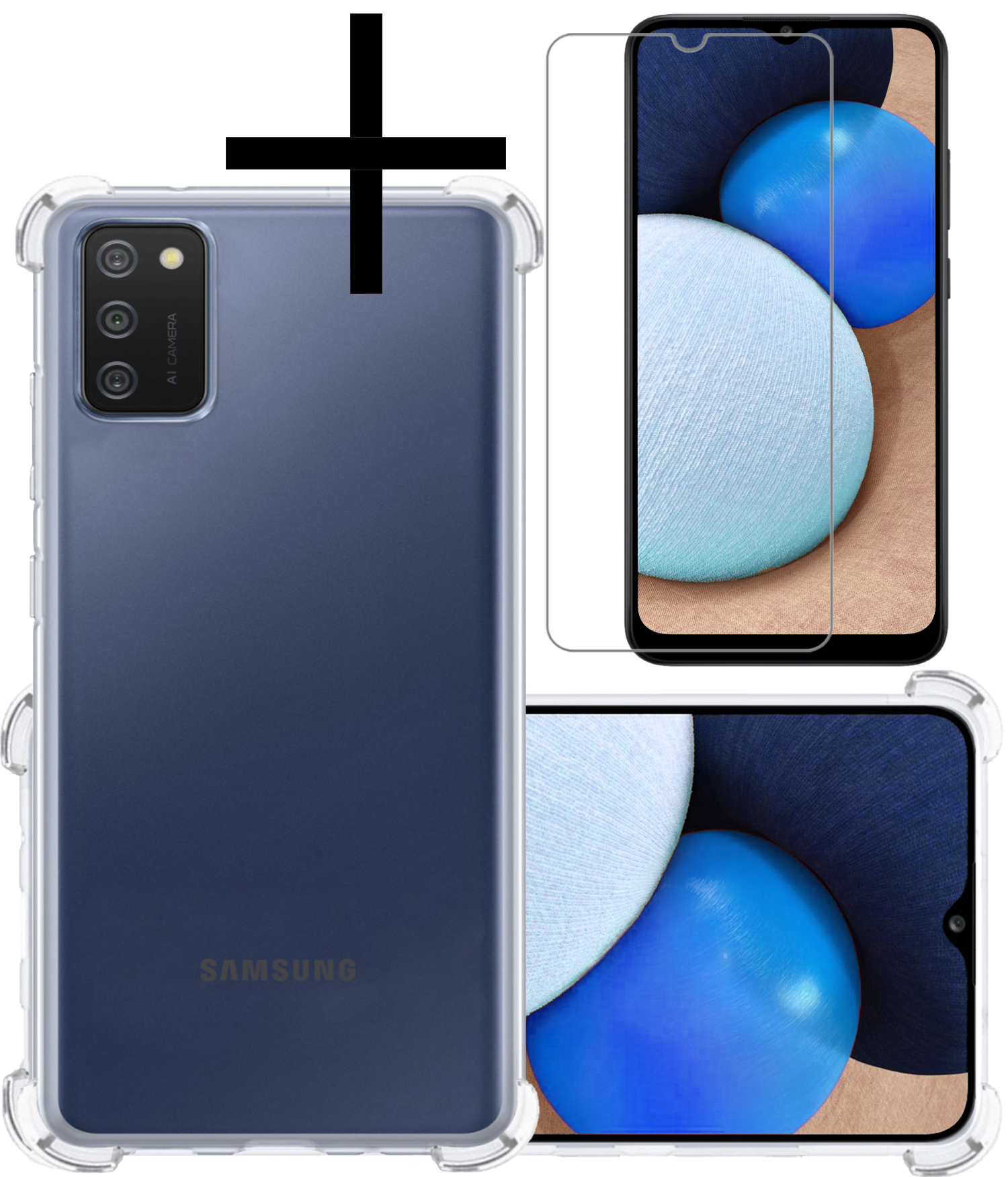 NoXx Hoes Geschikt voor Samsung A02s Hoesje Siliconen Cover Shock Proof Back Case Shockproof Hoes Met Screenprotector - Transparant