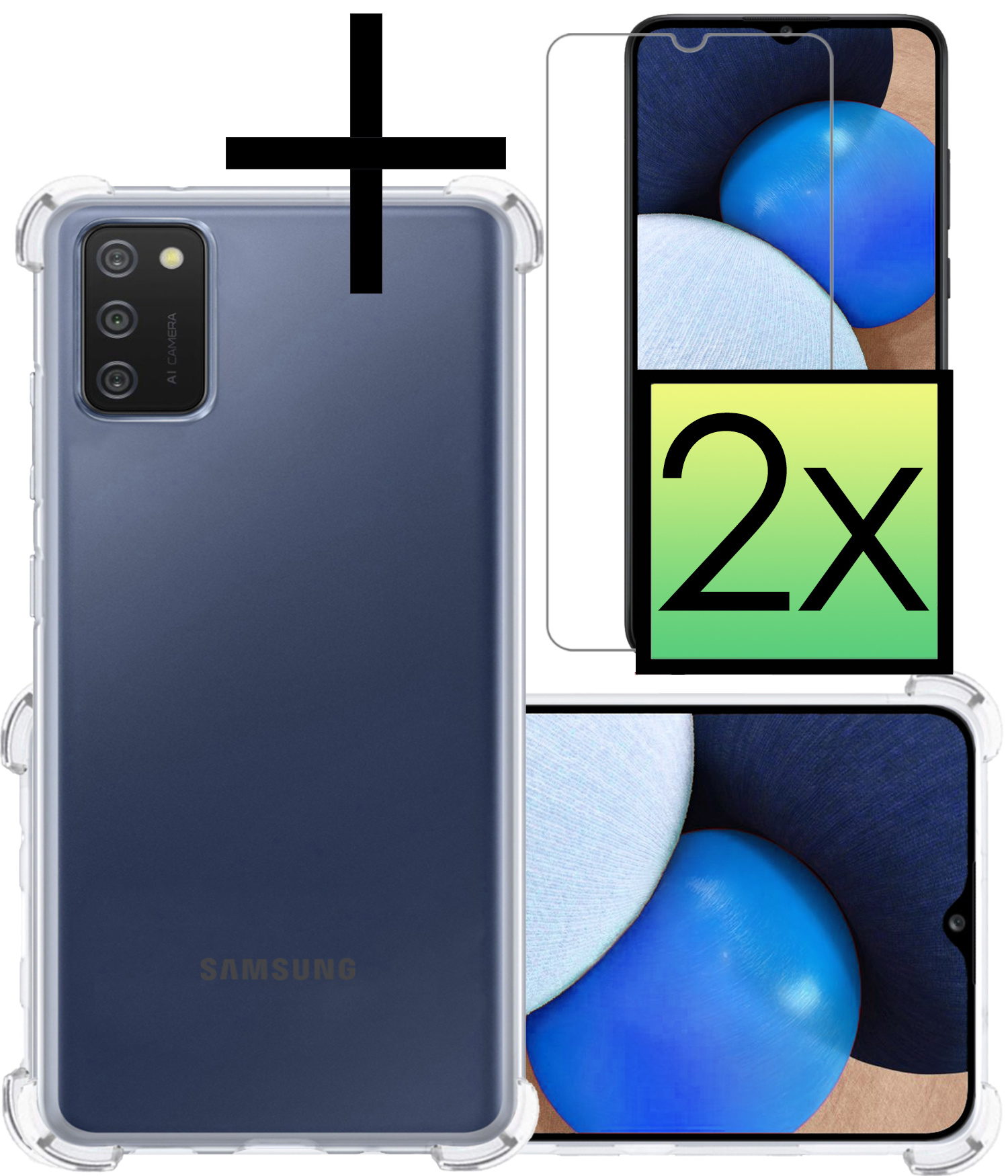 NoXx Samsung Galaxy A02s Hoesje Transparant Cover Shock Proof Case Hoes Met 2x Screenprotector