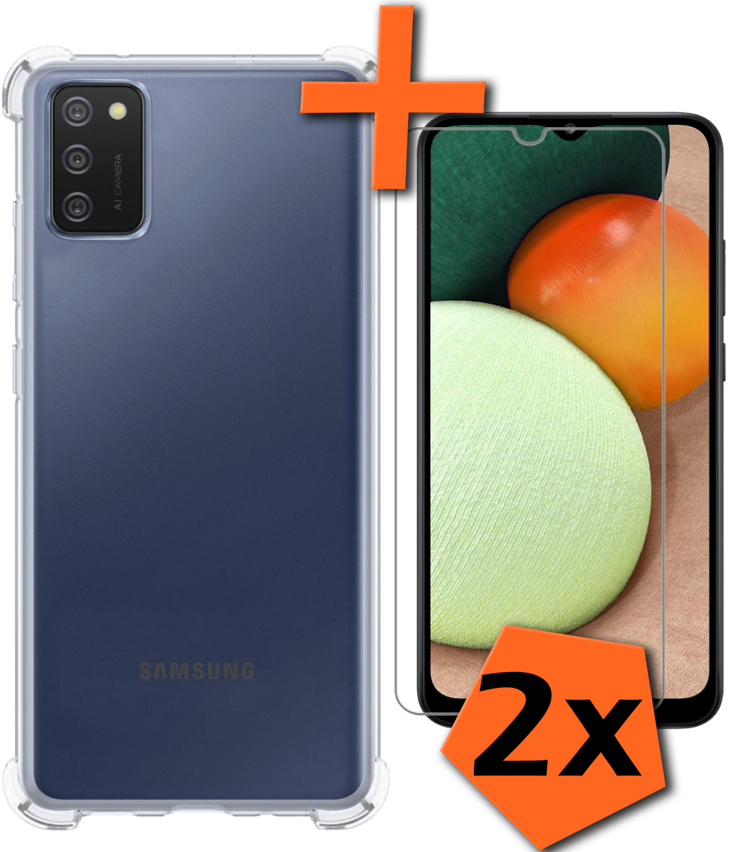 Nomfy Hoesje Geschikt voor Samsung A02s Hoesje Shock Proof Cover Case Shockproof Met 2x Screenprotector - Hoes Geschikt voor Samsung Galaxy A02s Hoes Siliconen Back Case - Transparant