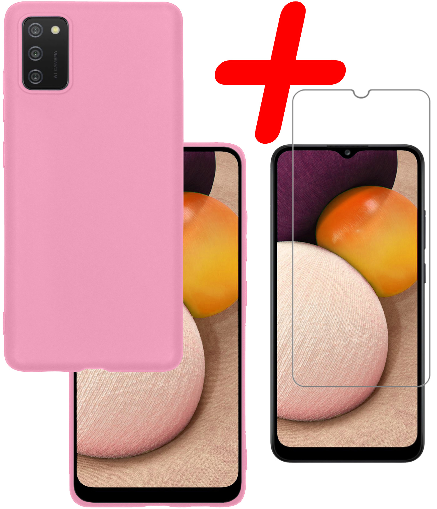 BASEY. Hoes Geschikt voor Samsung A02s Hoesje Siliconen Back Cover Case Met Screenprotector - Hoesje Geschikt voor Samsung Galaxy A02s Hoes Cover Hoesje - Rood