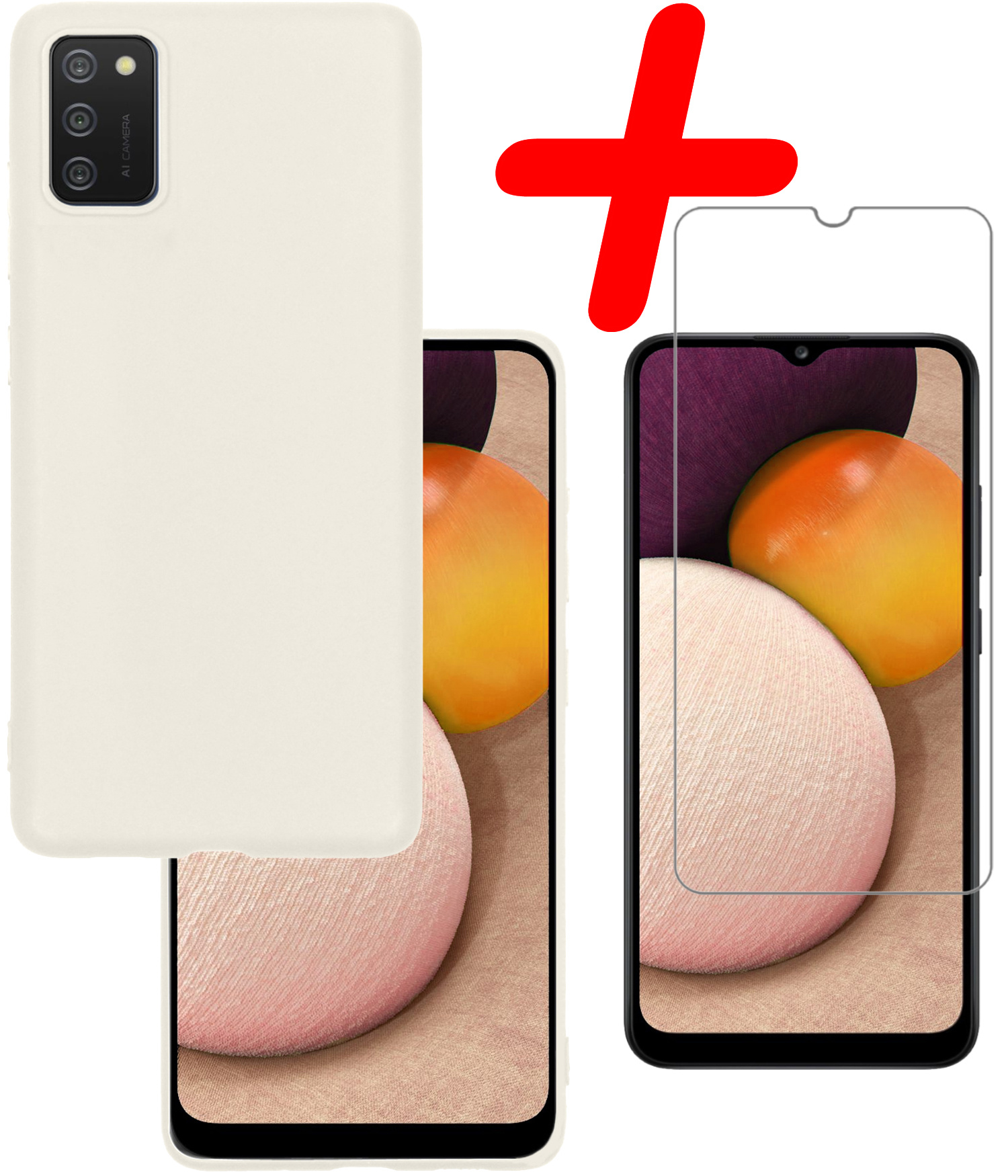 BASEY. Hoes Geschikt voor Samsung A02s Hoesje Siliconen Back Cover Case Met Screenprotector - Hoesje Geschikt voor Samsung Galaxy A02s Hoes Cover Hoesje - Wit