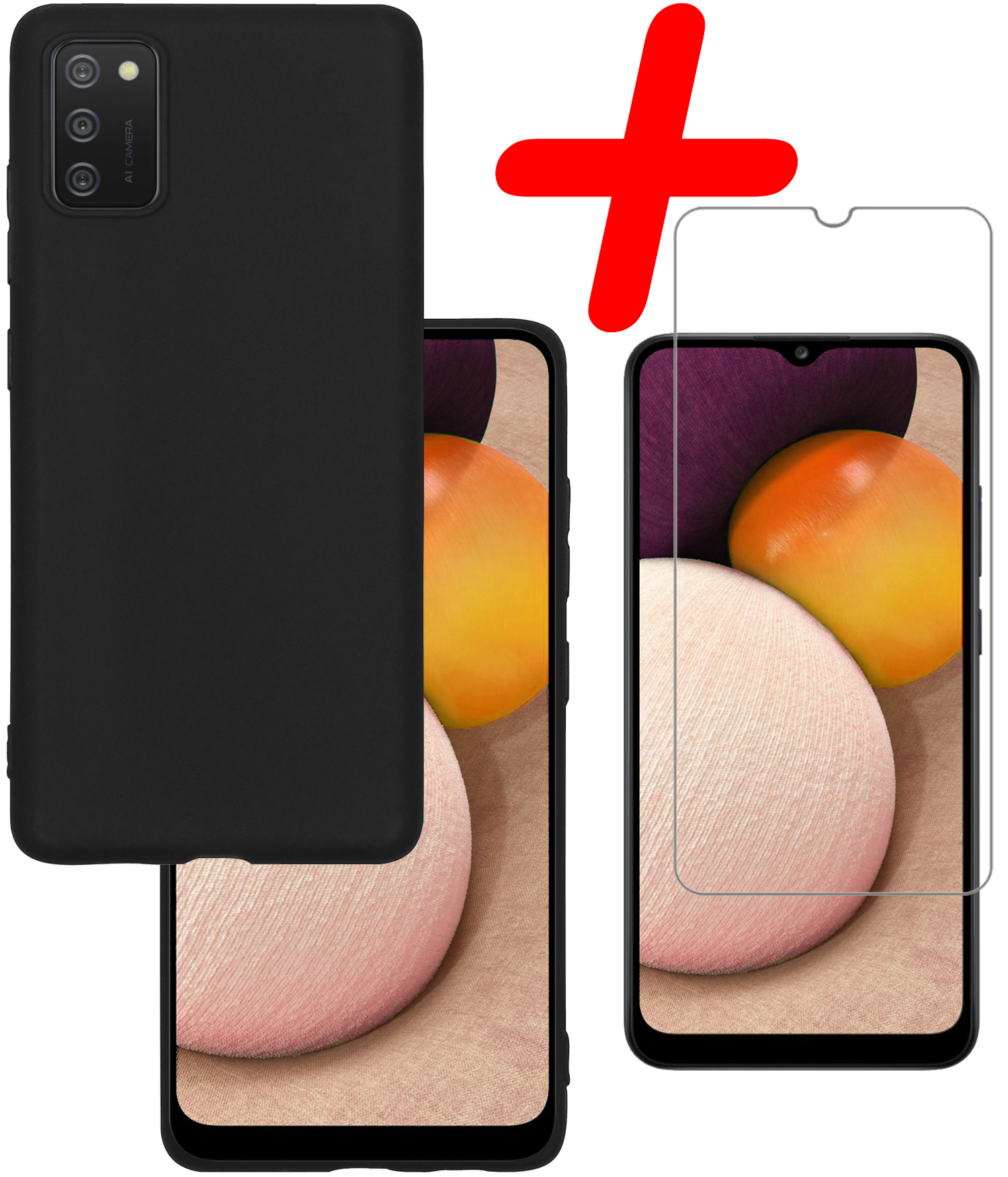 BASEY. Hoes Geschikt voor Samsung A02s Hoesje Siliconen Back Cover Case Met Screenprotector - Hoesje Geschikt voor Samsung Galaxy A02s Hoes Cover Hoesje - Zwart