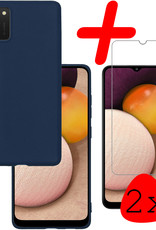 BASEY. Hoes Geschikt voor Samsung A02s Hoesje Siliconen Back Cover Case Met 2x Screenprotector - Hoesje Geschikt voor Samsung Galaxy A02s Hoes Cover Hoesje - Donkerblauw