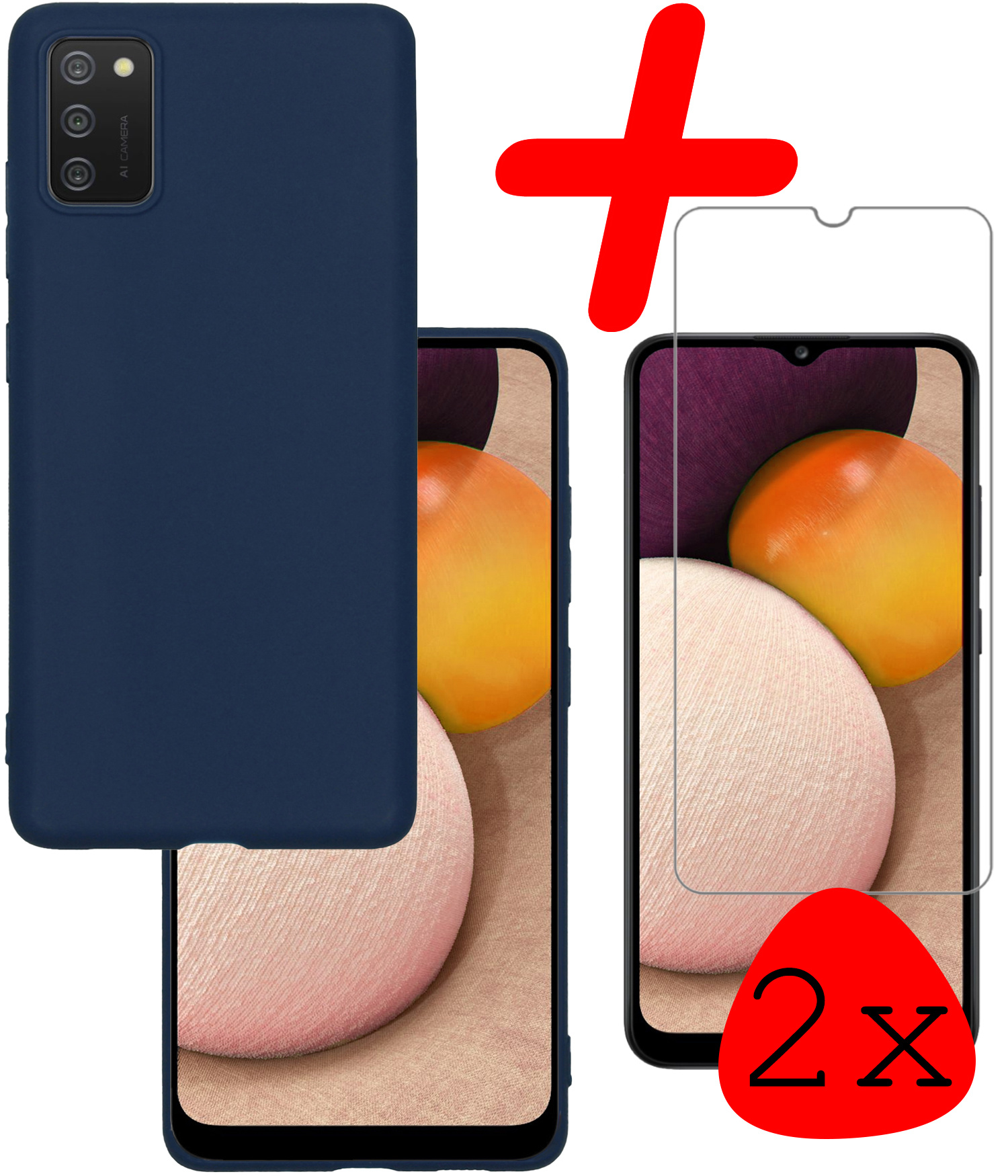 BASEY. Hoes Geschikt voor Samsung A02s Hoesje Siliconen Back Cover Case Met 2x Screenprotector - Hoesje Geschikt voor Samsung Galaxy A02s Hoes Cover Hoesje - Donkerblauw