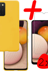 BASEY. Hoes Geschikt voor Samsung A02s Hoesje Siliconen Back Cover Case Met 2x Screenprotector - Hoesje Geschikt voor Samsung Galaxy A02s Hoes Cover Hoesje - Geel