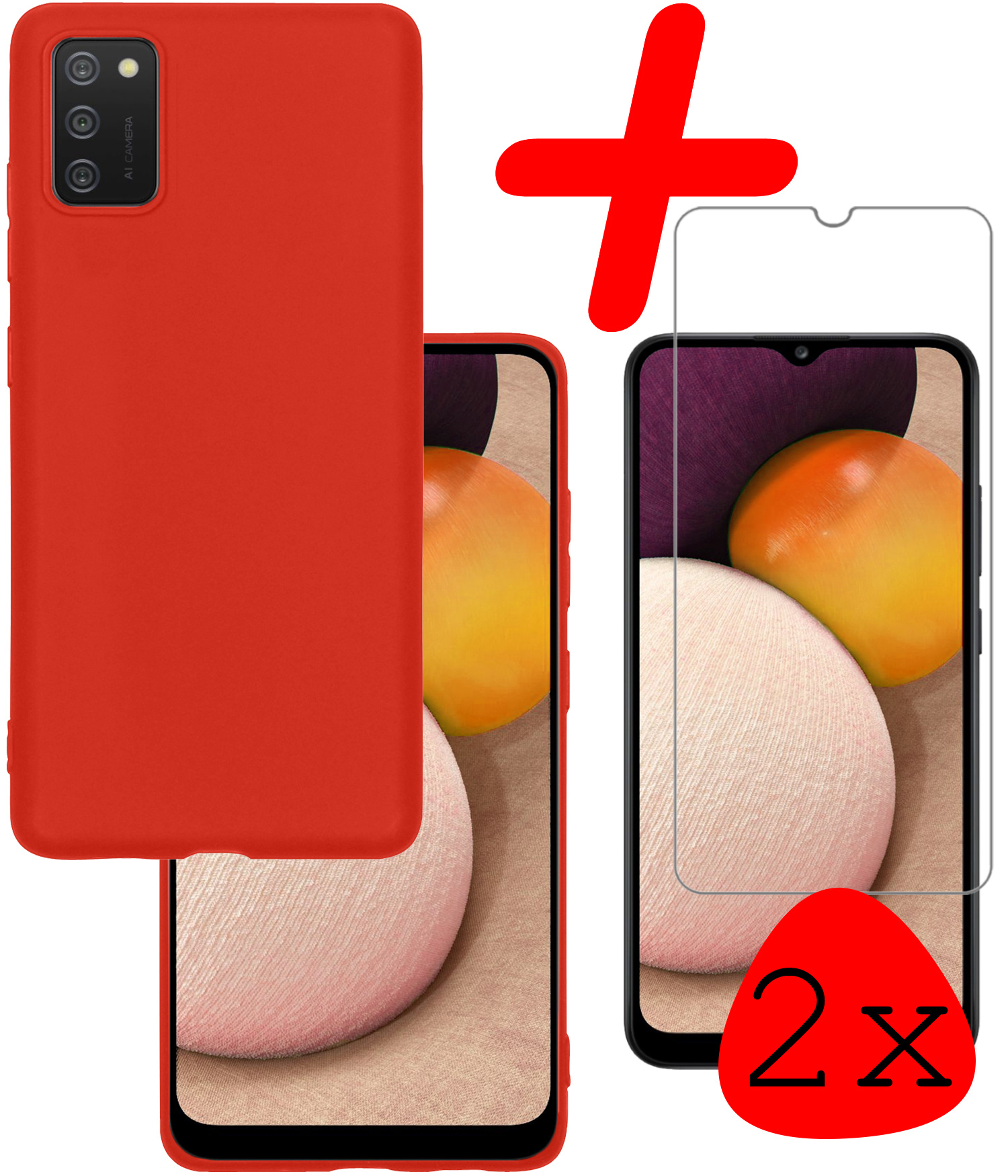 BASEY. Hoes Geschikt voor Samsung A02s Hoesje Siliconen Back Cover Case Met 2x Screenprotector - Hoesje Geschikt voor Samsung Galaxy A02s Hoes Cover Hoesje - Lila
