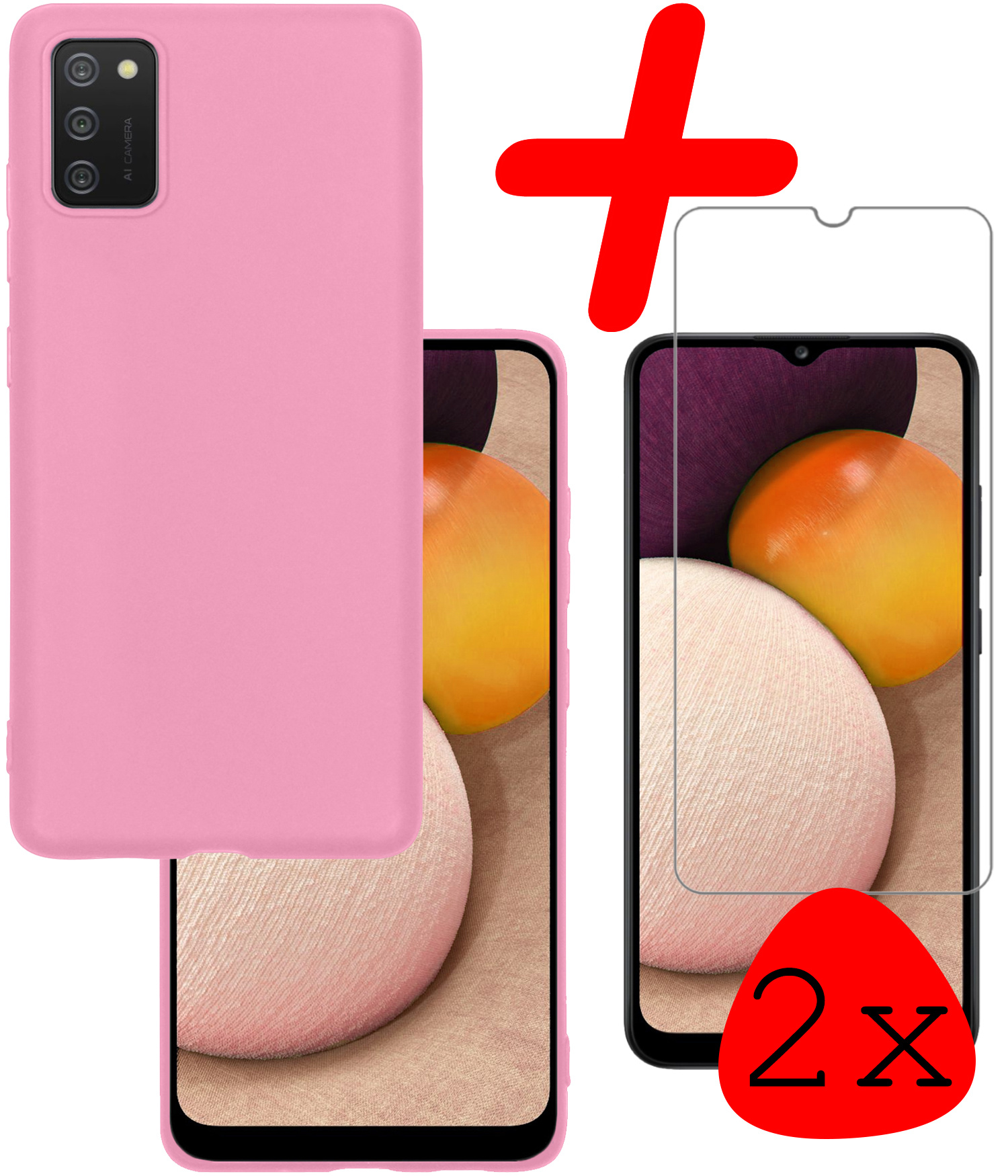BASEY. Hoes Geschikt voor Samsung A02s Hoesje Siliconen Back Cover Case Met 2x Screenprotector - Hoesje Geschikt voor Samsung Galaxy A02s Hoes Cover Hoesje - Rood