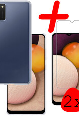 BASEY. Hoes Geschikt voor Samsung A02s Hoesje Siliconen Back Cover Case Met 2x Screenprotector - Hoesje Geschikt voor Samsung Galaxy A02s Hoes Cover Hoesje - Transparant