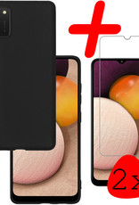 BASEY. Hoes Geschikt voor Samsung A02s Hoesje Siliconen Back Cover Case Met 2x Screenprotector - Hoesje Geschikt voor Samsung Galaxy A02s Hoes Cover Hoesje - Zwart