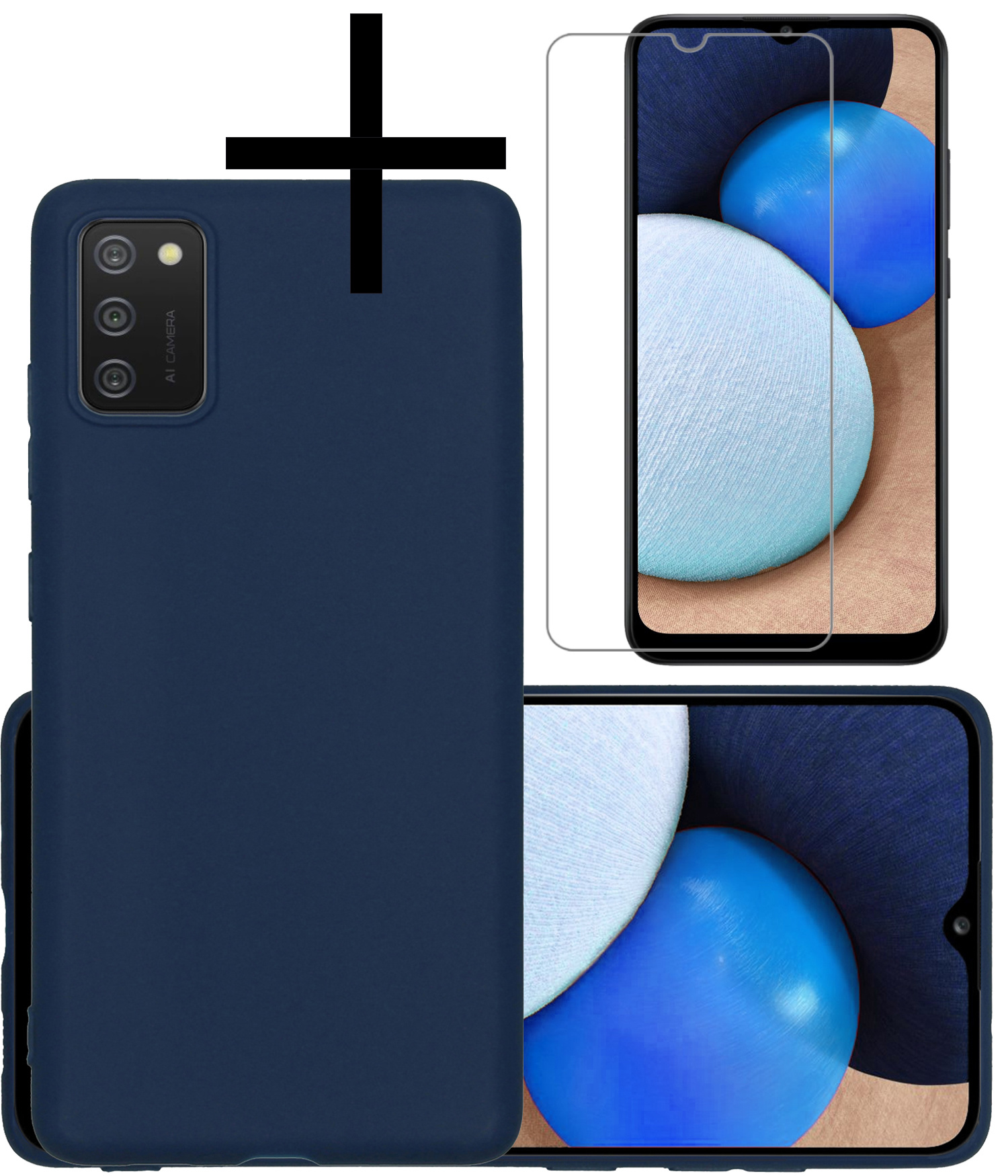 NoXx Hoes Geschikt voor Samsung A02s Hoesje Cover Siliconen Back Case Hoes Met Screenprotector - Donkerblauw