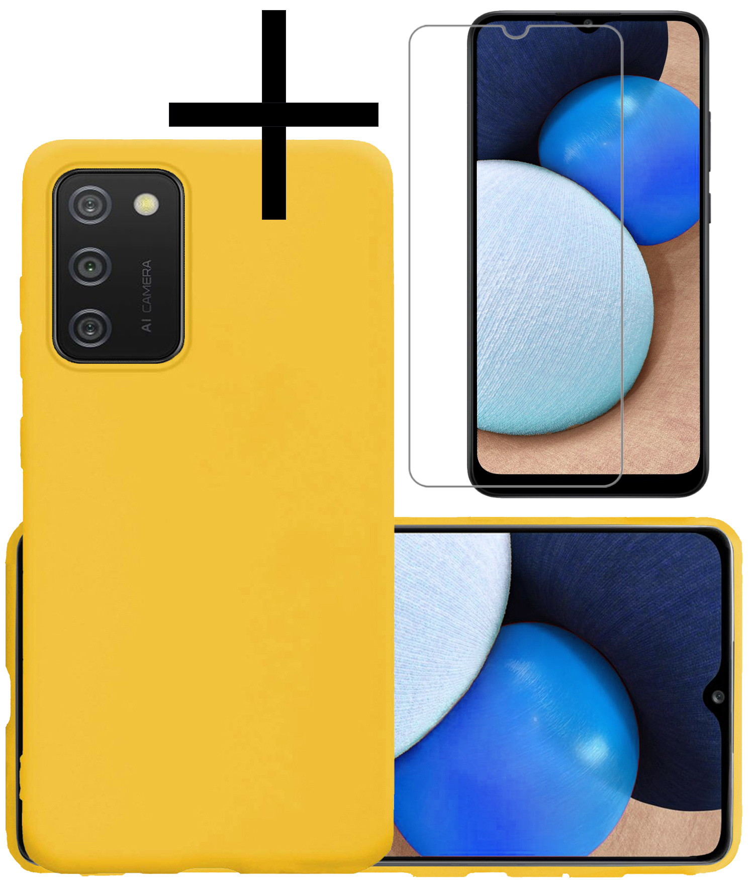 NoXx Hoes Geschikt voor Samsung A02s Hoesje Cover Siliconen Back Case Hoes Met Screenprotector - Geel