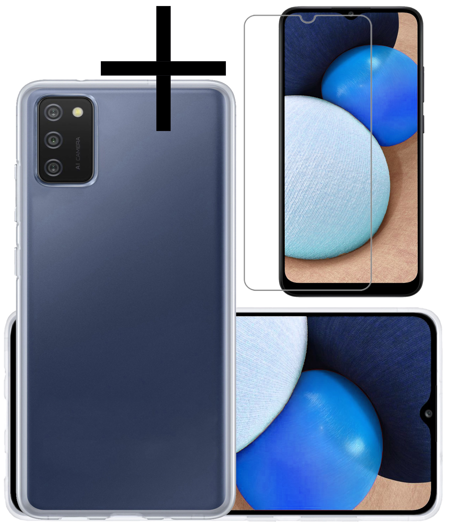 NoXx Hoes Geschikt voor Samsung A02s Hoesje Cover Siliconen Back Case Hoes Met Screenprotector - Transparant