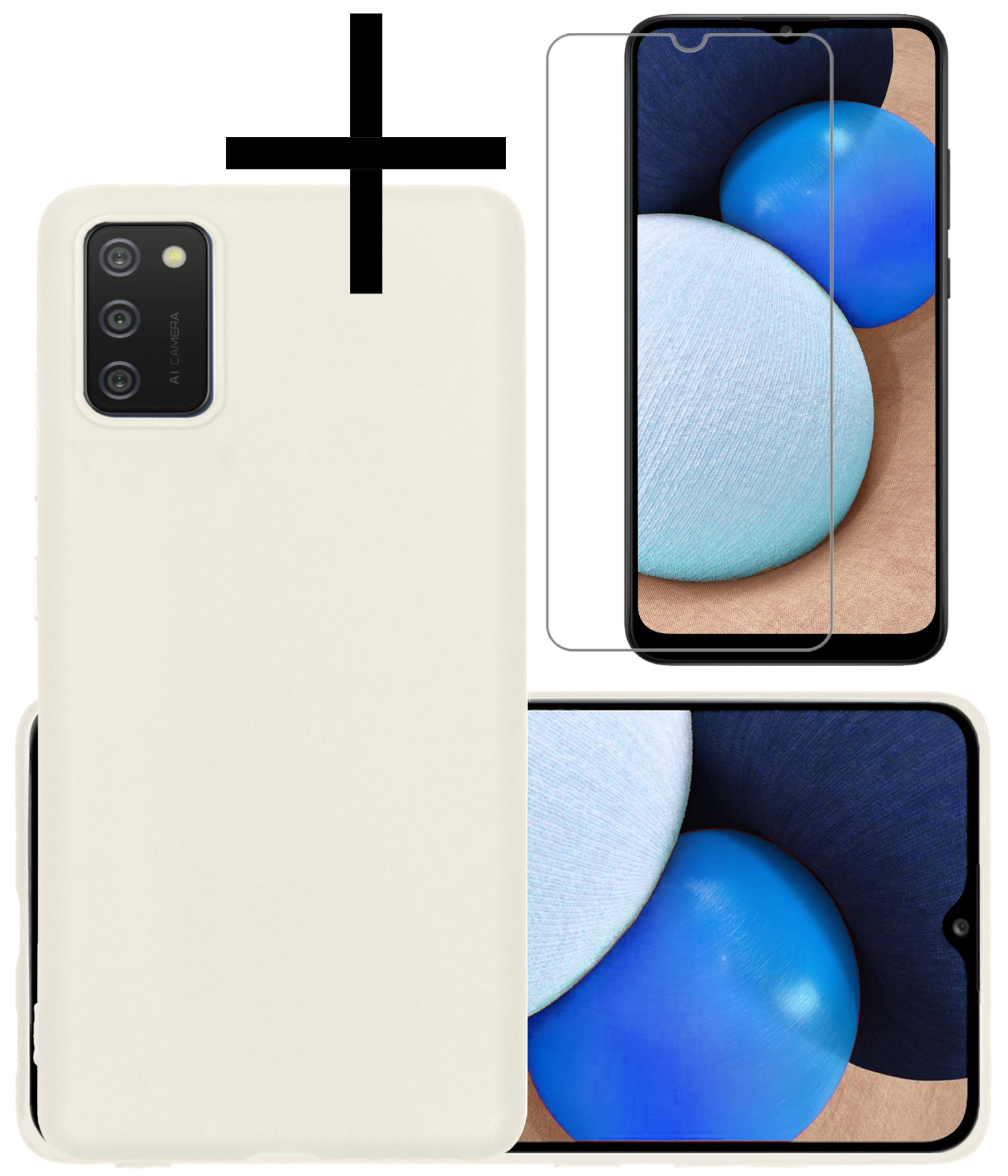 NoXx Hoes Geschikt voor Samsung A02s Hoesje Cover Siliconen Back Case Hoes Met Screenprotector - Wit