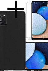 NoXx Hoes Geschikt voor Samsung A02s Hoesje Cover Siliconen Back Case Hoes Met Screenprotector - Zwart