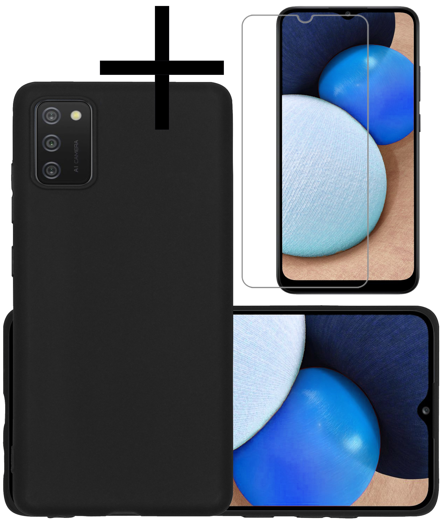 NoXx Hoes Geschikt voor Samsung A02s Hoesje Cover Siliconen Back Case Hoes Met Screenprotector - Zwart