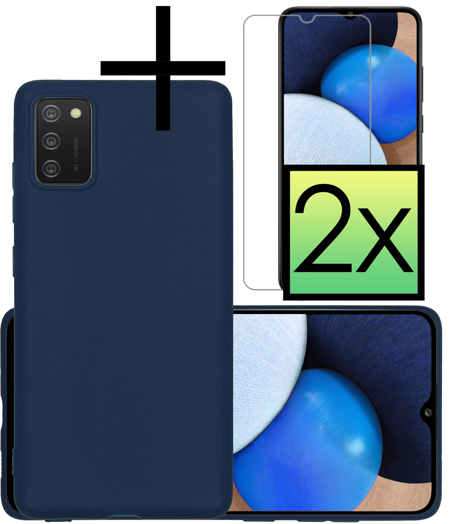 NoXx Hoes Geschikt voor Samsung A02s Hoesje Cover Siliconen Back Case Hoes Met 2x Screenprotector - Donkerblauw