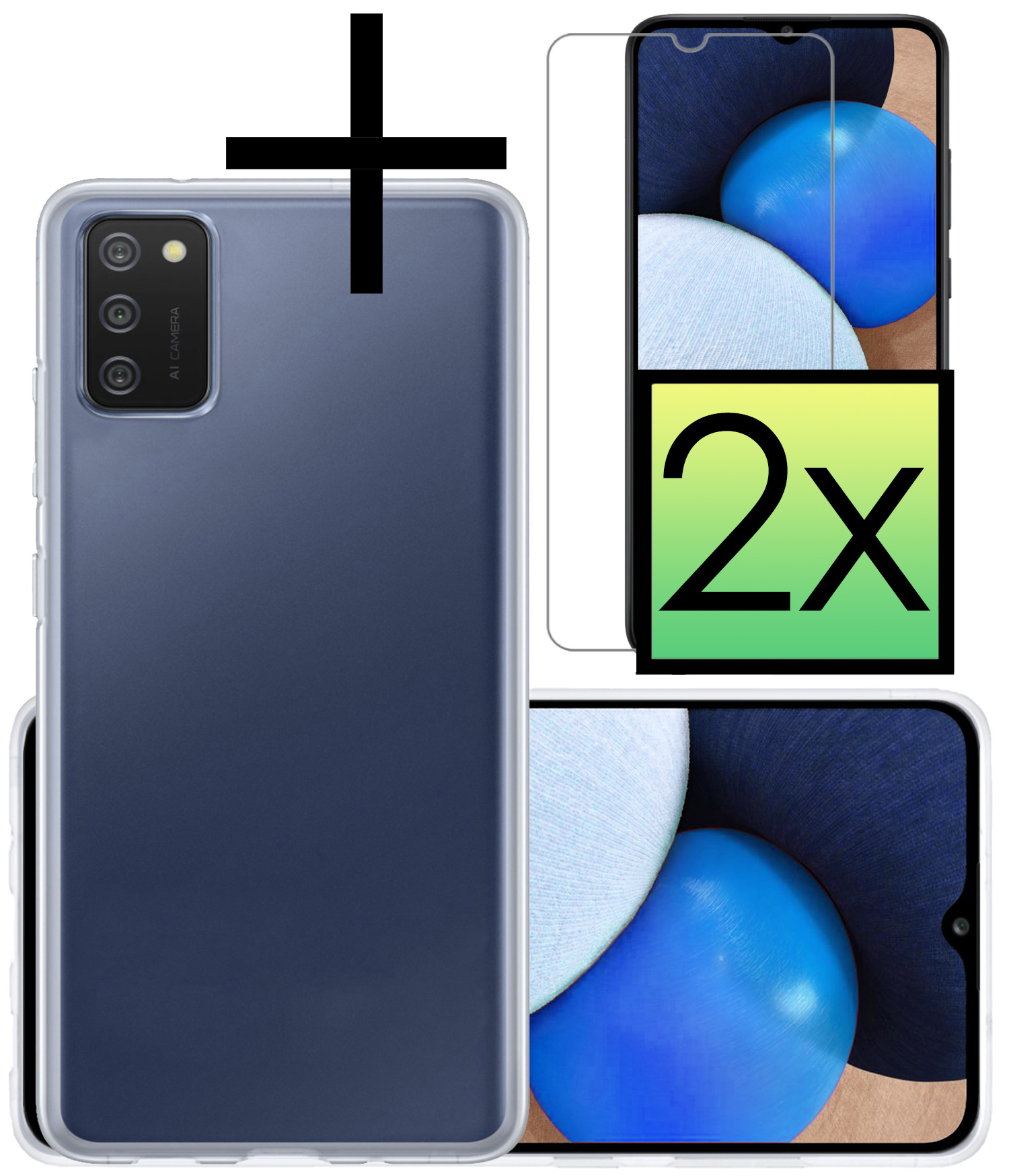 NoXx Hoes Geschikt voor Samsung A02s Hoesje Cover Siliconen Back Case Hoes Met 2x Screenprotector - Transparant