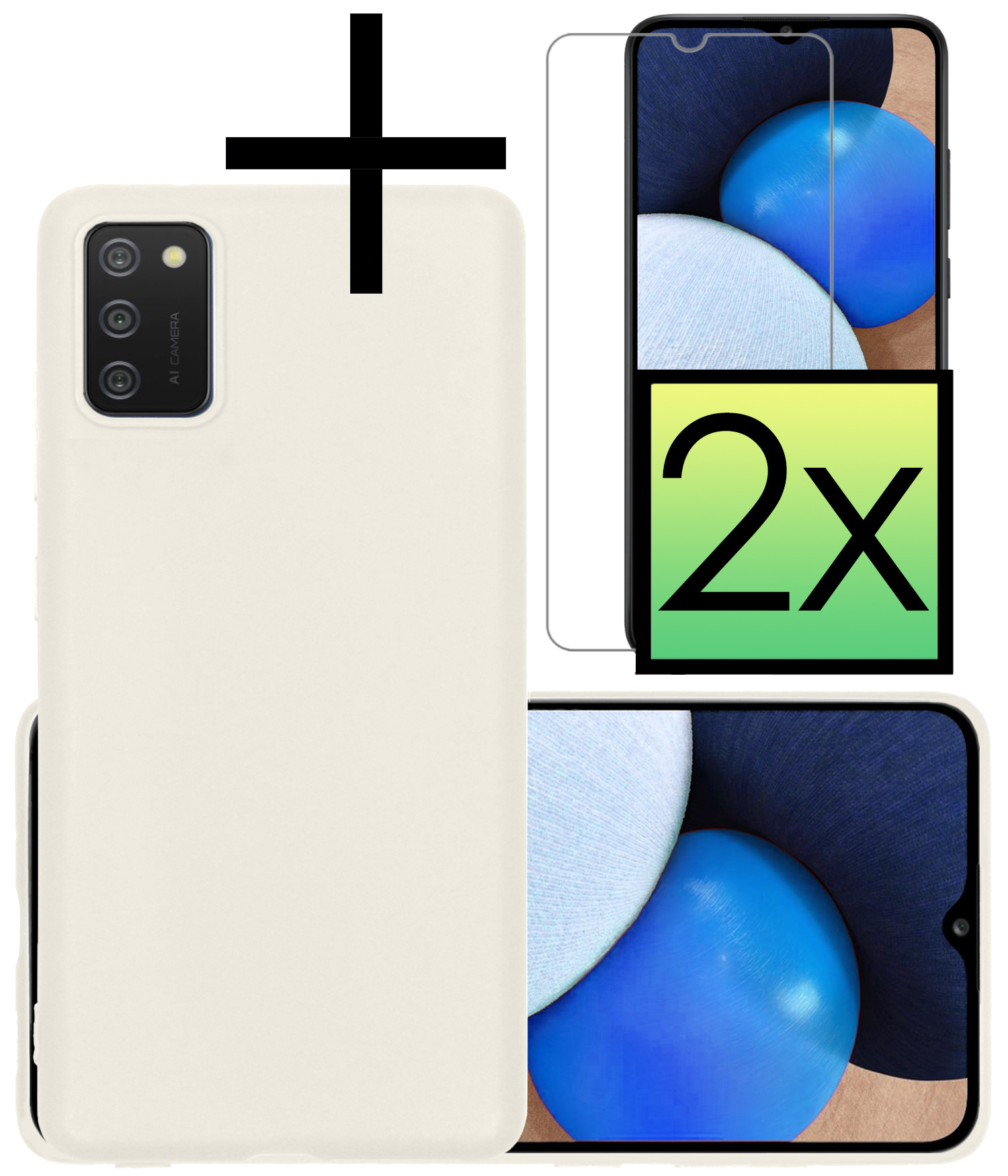 NoXx Hoes Geschikt voor Samsung A02s Hoesje Cover Siliconen Back Case Hoes Met 2x Screenprotector - Wit