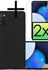 NoXx Hoes Geschikt voor Samsung A02s Hoesje Cover Siliconen Back Case Hoes Met 2x Screenprotector - Zwart