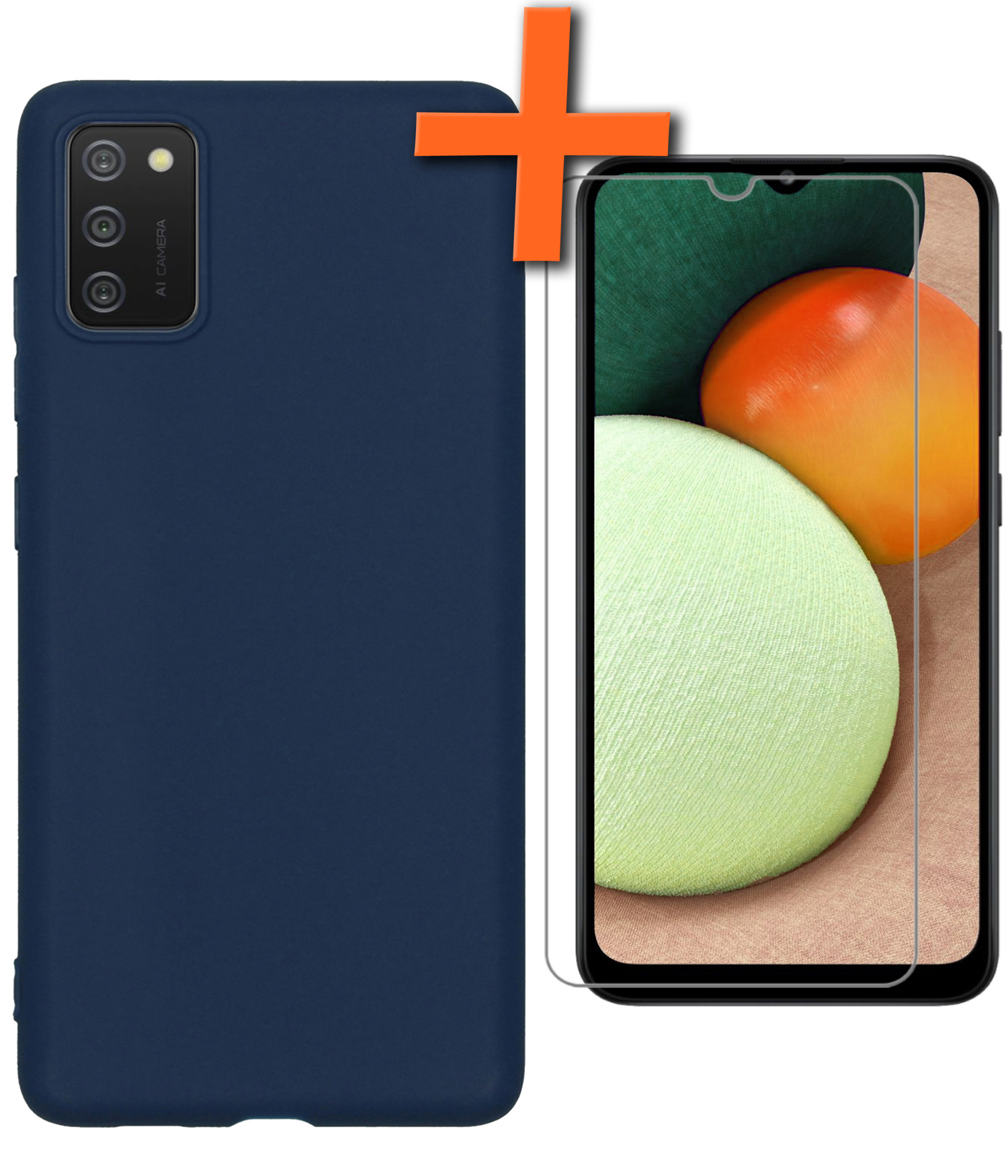 Nomfy Hoesje Geschikt voor Samsung A02s Hoesje Siliconen Cover Case Met Screenprotector - Hoes Geschikt voor Samsung Galaxy A02s Hoes Back Case - Donkerblauw