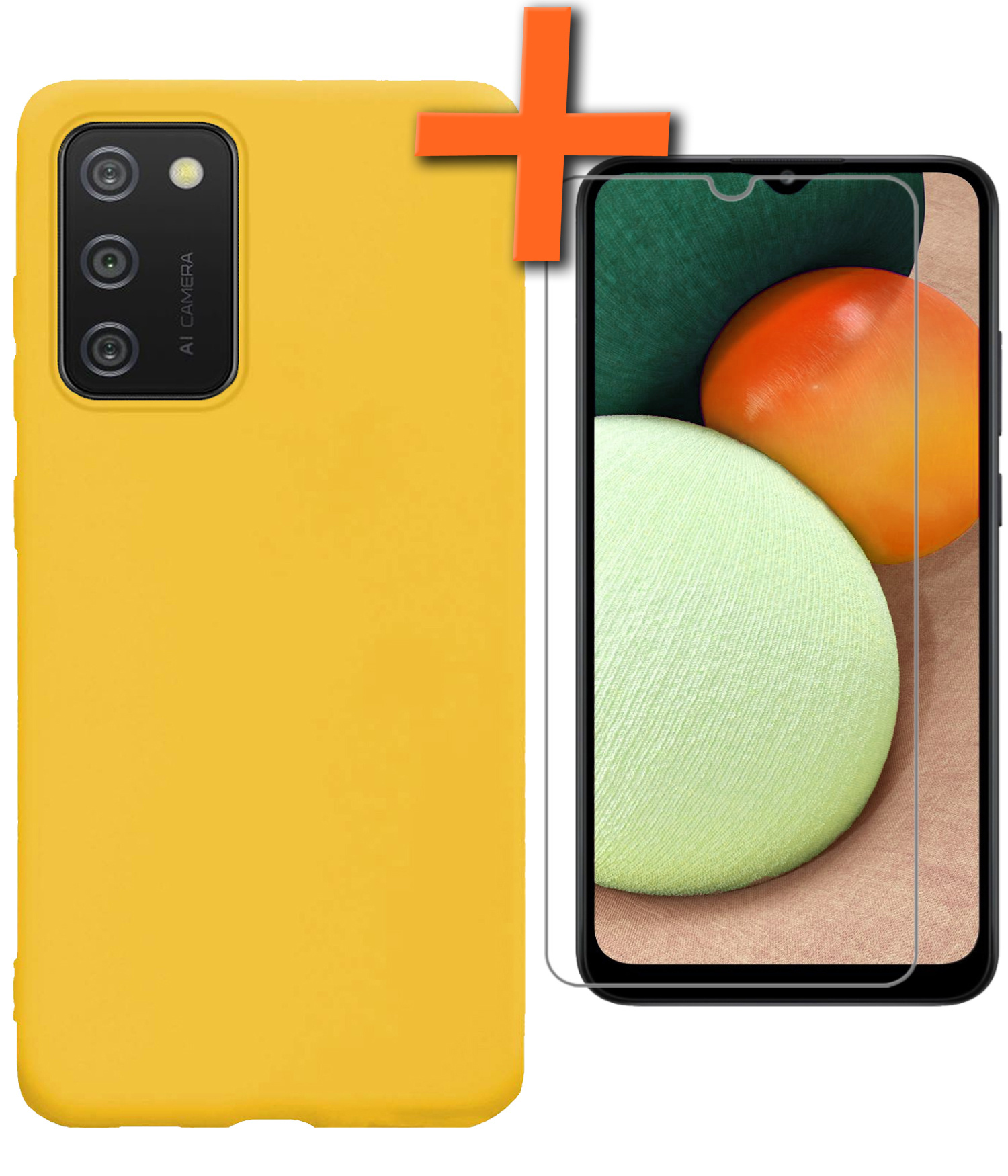 Nomfy Hoesje Geschikt voor Samsung A02s Hoesje Siliconen Cover Case Met Screenprotector - Hoes Geschikt voor Samsung Galaxy A02s Hoes Back Case - Geel