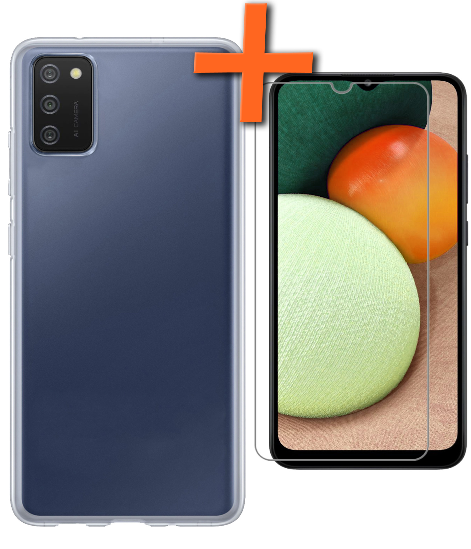 Nomfy Hoesje Geschikt voor Samsung A02s Hoesje Siliconen Cover Case Met Screenprotector - Hoes Geschikt voor Samsung Galaxy A02s Hoes Back Case - Transparant