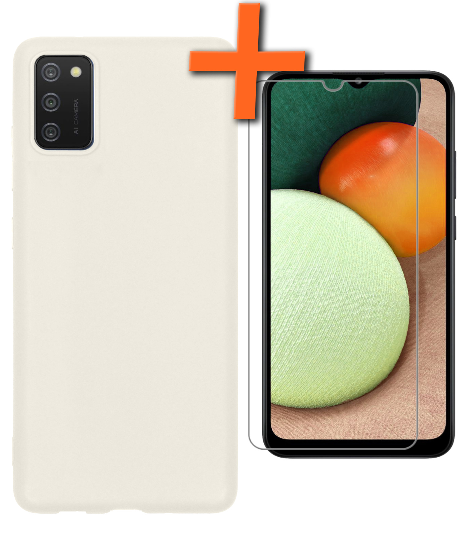 Nomfy Hoesje Geschikt voor Samsung A02s Hoesje Siliconen Cover Case Met Screenprotector - Hoes Geschikt voor Samsung Galaxy A02s Hoes Back Case - Wit