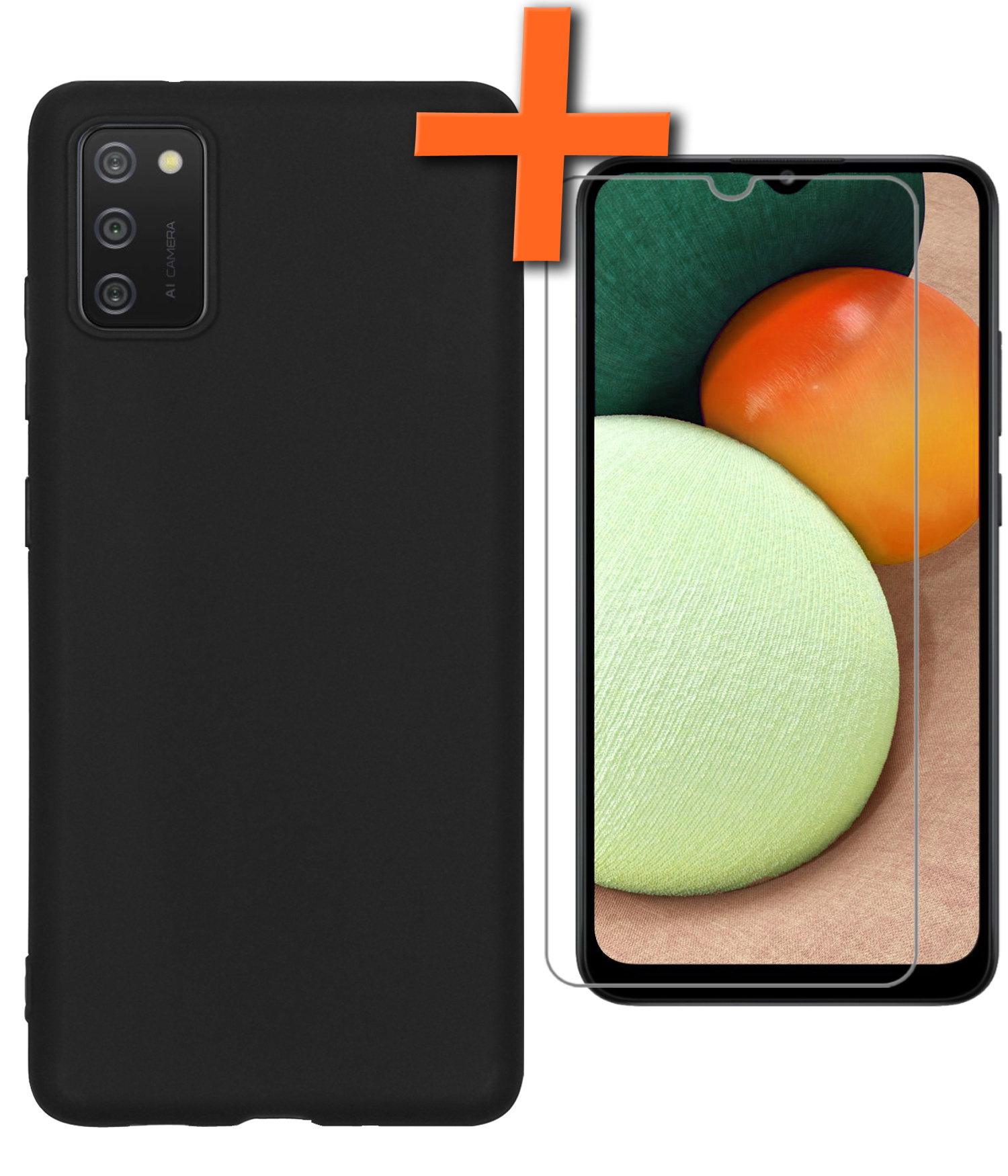 Nomfy Hoesje Geschikt voor Samsung A02s Hoesje Siliconen Cover Case Met Screenprotector - Hoes Geschikt voor Samsung Galaxy A02s Hoes Back Case - Zwart
