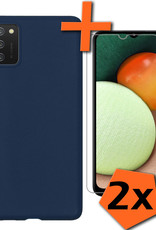 Nomfy Hoesje Geschikt voor Samsung A02s Hoesje Siliconen Cover Case Met 2x Screenprotector - Hoes Geschikt voor Samsung Galaxy A02s Hoes Back Case - Donkerblauw