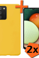 Nomfy Hoesje Geschikt voor Samsung A02s Hoesje Siliconen Cover Case Met 2x Screenprotector - Hoes Geschikt voor Samsung Galaxy A02s Hoes Back Case - Geel