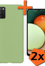 Nomfy Hoesje Geschikt voor Samsung A02s Hoesje Siliconen Cover Case Met 2x Screenprotector - Hoes Geschikt voor Samsung Galaxy A02s Hoes Back Case - Groen