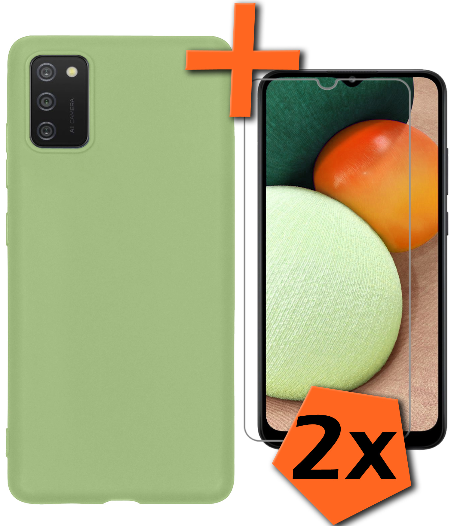 Nomfy Hoesje Geschikt voor Samsung A02s Hoesje Siliconen Cover Case Met 2x Screenprotector - Hoes Geschikt voor Samsung Galaxy A02s Hoes Back Case - Groen