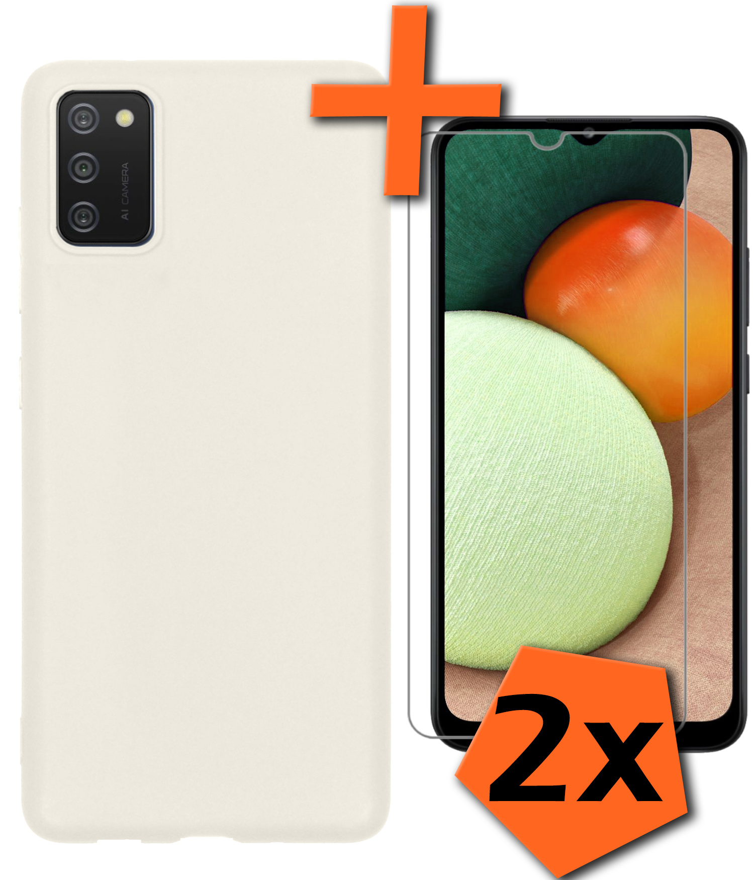 Nomfy Hoesje Geschikt voor Samsung A02s Hoesje Siliconen Cover Case Met 2x Screenprotector - Hoes Geschikt voor Samsung Galaxy A02s Hoes Back Case - Wit