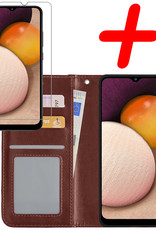 BASEY. Hoes Geschikt voor Samsung A02s Hoesje Bookcase Hoes Flip Case Book Cover Met Screenprotector - Hoesje Geschikt voor Samsung Galaxy A02s Hoes Book Case Hoesje - Bruin