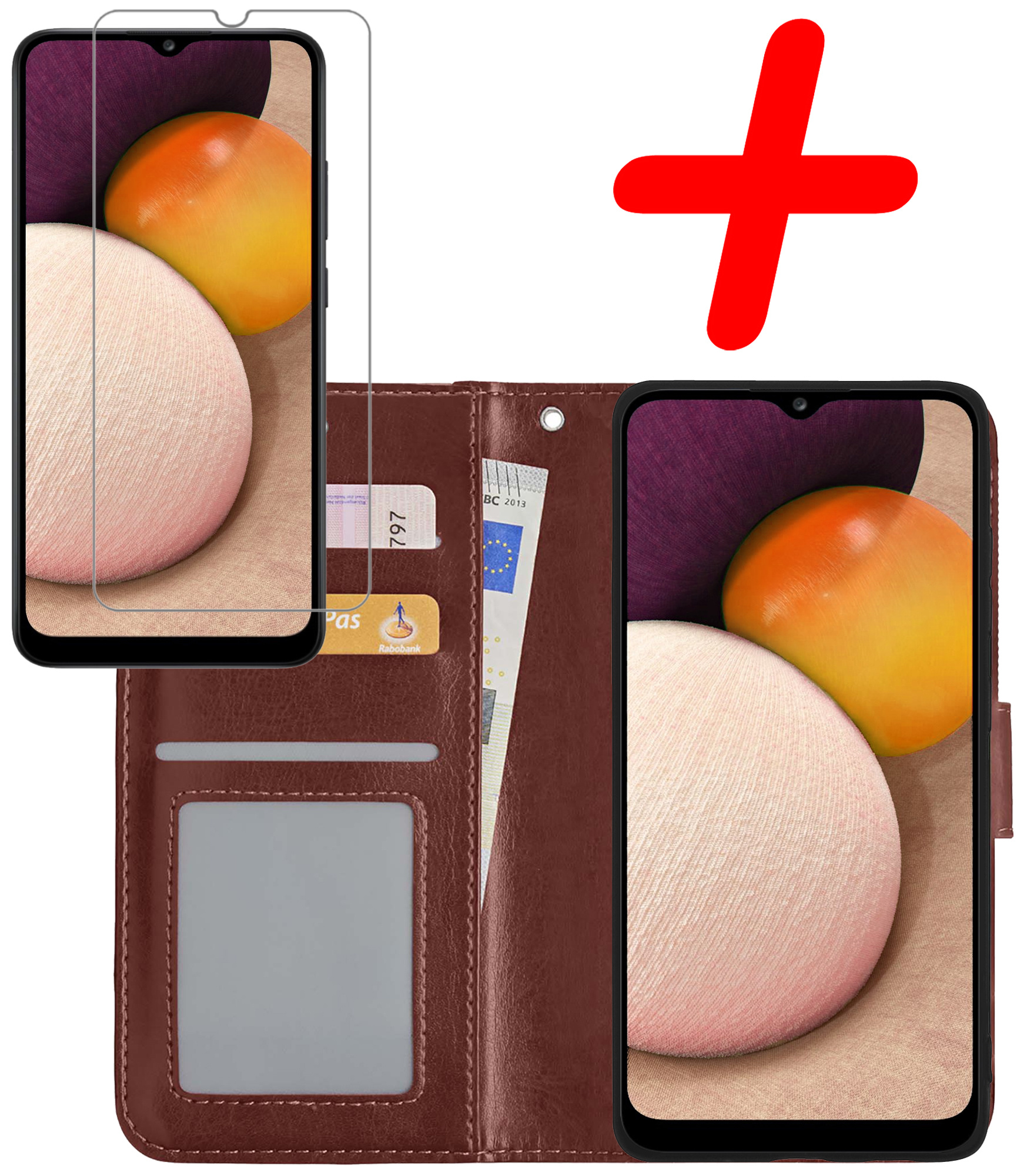 BASEY. Hoes Geschikt voor Samsung A02s Hoesje Bookcase Hoes Flip Case Book Cover Met Screenprotector - Hoesje Geschikt voor Samsung Galaxy A02s Hoes Book Case Hoesje - Bruin