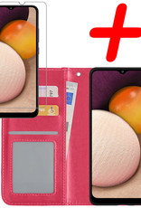 BASEY. Hoes Geschikt voor Samsung A02s Hoesje Bookcase Hoes Flip Case Book Cover Met Screenprotector - Hoesje Geschikt voor Samsung Galaxy A02s Hoes Book Case Hoesje - Donkerroze