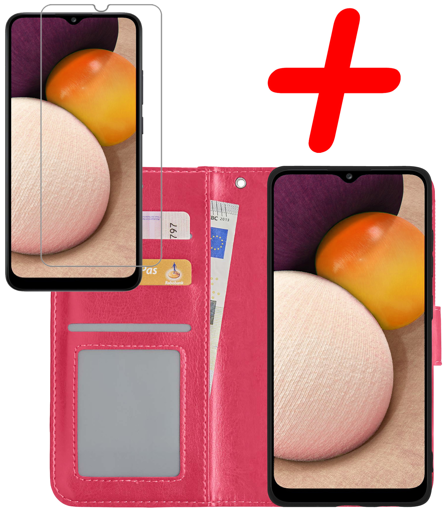 BASEY. Hoes Geschikt voor Samsung A02s Hoesje Bookcase Hoes Flip Case Book Cover Met Screenprotector - Hoesje Geschikt voor Samsung Galaxy A02s Hoes Book Case Hoesje - Donkerroze