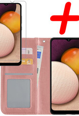 BASEY. Hoes Geschikt voor Samsung A02s Hoesje Bookcase Hoes Flip Case Book Cover Met Screenprotector - Hoesje Geschikt voor Samsung Galaxy A02s Hoes Book Case Hoesje - Rosé goud