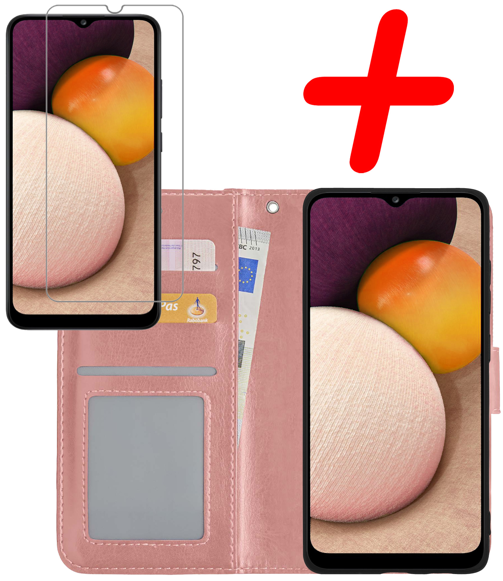 BASEY. Hoes Geschikt voor Samsung A02s Hoesje Bookcase Hoes Flip Case Book Cover Met Screenprotector - Hoesje Geschikt voor Samsung Galaxy A02s Hoes Book Case Hoesje - Rosé goud