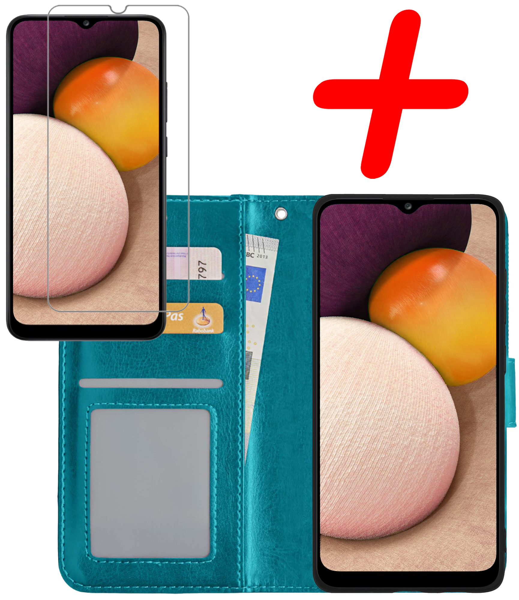 BASEY. Hoes Geschikt voor Samsung A02s Hoesje Bookcase Hoes Flip Case Book Cover Met Screenprotector - Hoesje Geschikt voor Samsung Galaxy A02s Hoes Book Case Hoesje - Turquoise