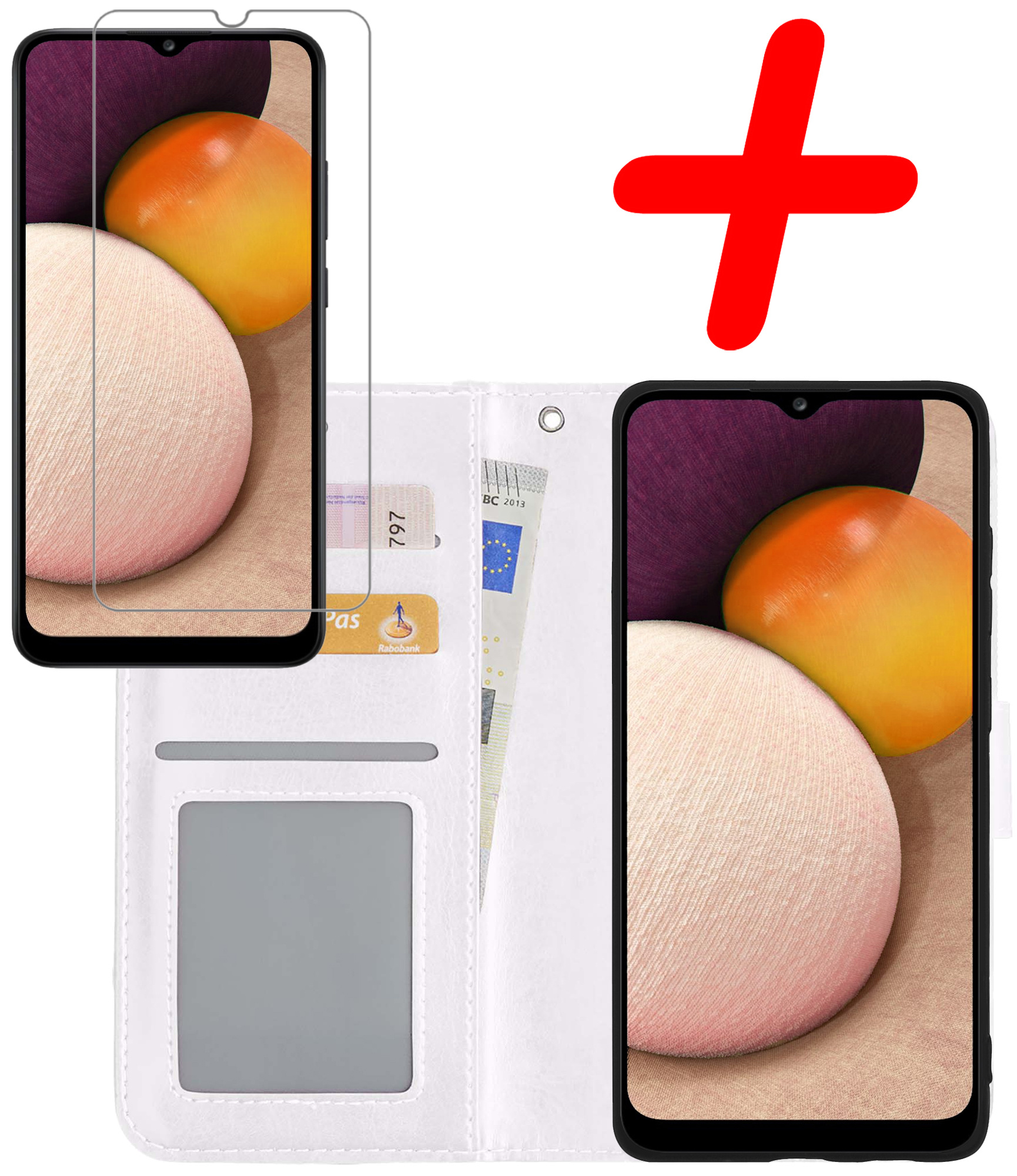 BASEY. Hoes Geschikt voor Samsung A02s Hoesje Bookcase Hoes Flip Case Book Cover Met Screenprotector - Hoesje Geschikt voor Samsung Galaxy A02s Hoes Book Case Hoesje - Wit