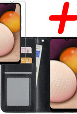 BASEY. Hoes Geschikt voor Samsung A02s Hoesje Bookcase Hoes Flip Case Book Cover Met Screenprotector - Hoesje Geschikt voor Samsung Galaxy A02s Hoes Book Case Hoesje - Zwart