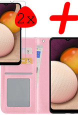 BASEY. Hoes Geschikt voor Samsung A02s Hoesje Bookcase Hoes Flip Case Book Cover Met 2x Screenprotector - Hoesje Geschikt voor Samsung Galaxy A02s Hoes Book Case Hoesje - Lichtroze