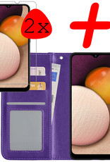 BASEY. Hoes Geschikt voor Samsung A02s Hoesje Bookcase Hoes Flip Case Book Cover Met 2x Screenprotector - Hoesje Geschikt voor Samsung Galaxy A02s Hoes Book Case Hoesje - Paars