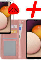 BASEY. Hoes Geschikt voor Samsung A02s Hoesje Bookcase Hoes Flip Case Book Cover Met 2x Screenprotector - Hoesje Geschikt voor Samsung Galaxy A02s Hoes Book Case Hoesje - Rosé goud