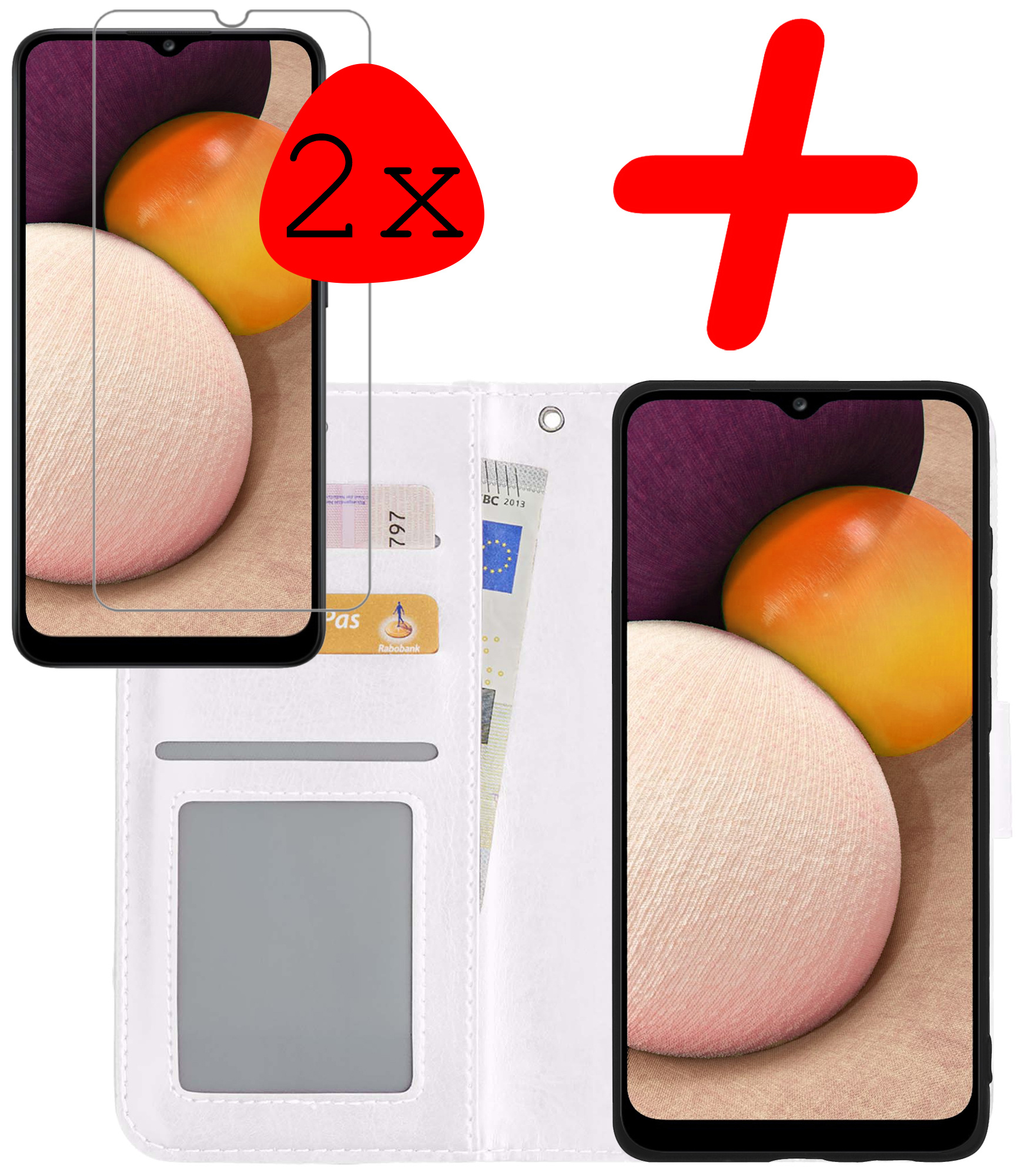 BASEY. Hoes Geschikt voor Samsung A02s Hoesje Bookcase Hoes Flip Case Book Cover Met 2x Screenprotector - Hoesje Geschikt voor Samsung Galaxy A02s Hoes Book Case Hoesje - Wit