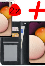 BASEY. Hoes Geschikt voor Samsung A02s Hoesje Bookcase Hoes Flip Case Book Cover Met 2x Screenprotector - Hoesje Geschikt voor Samsung Galaxy A02s Hoes Book Case Hoesje - Zwart