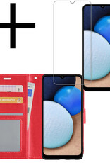 NoXx Hoes Geschikt voor Samsung A02s Hoesje Book Case Hoes Flip Cover Wallet Bookcase Met Screenprotector - Rood