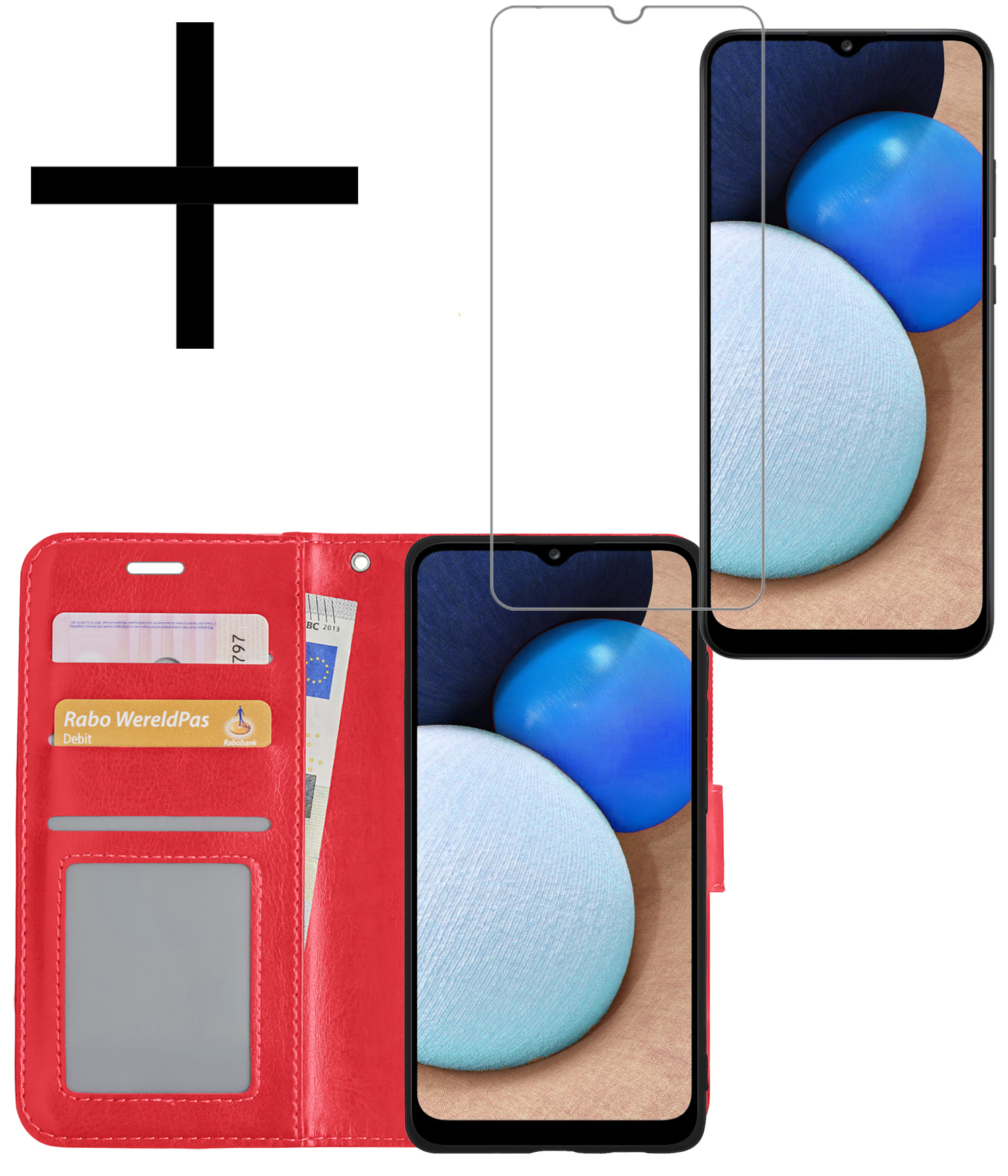 NoXx Hoes Geschikt voor Samsung A02s Hoesje Book Case Hoes Flip Cover Wallet Bookcase Met Screenprotector - Rood