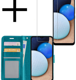 NoXx NoXx Samsung Galaxy A02s Hoesje Bookcase Turquoise Met Screenprotector